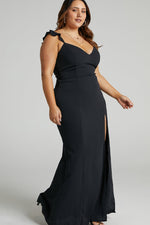 Ruffle Shoulder High Slit Maxi Dress