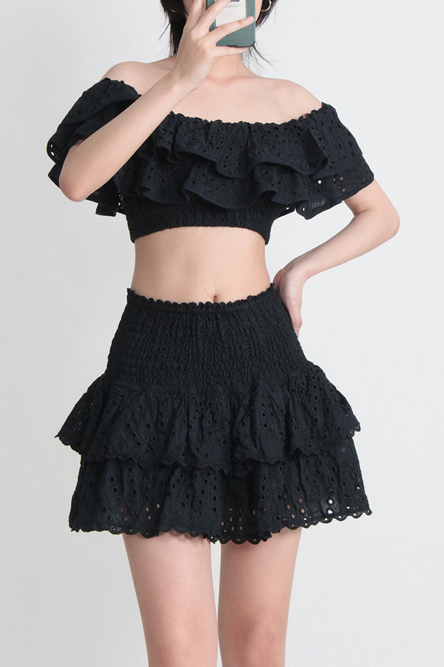 Crochet Lace Crop Top and Skirt Ruffle Set