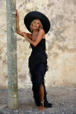 Solid Ruffle Open Back Maxi Dress