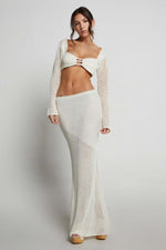 Crochet Knit Top and Maxi Skirt Matching Set