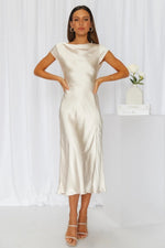 Satin Open Back Side Slit Midi Dress