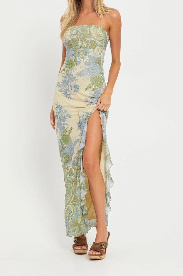 Green Floral Bandeau Maxi Dress