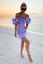 Ruffled Off Shoulder Satin Mini Dress