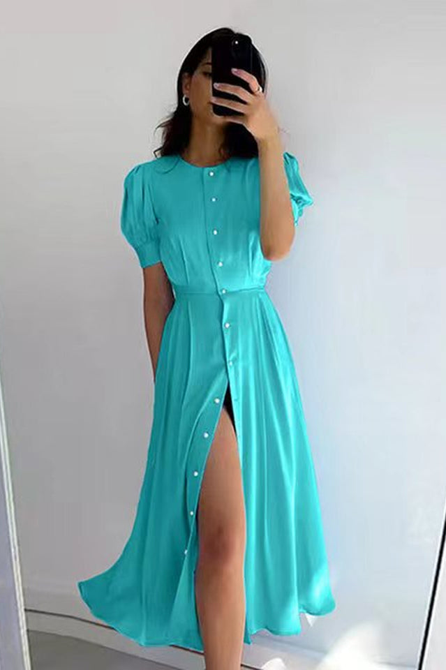 Solid Button Down Midi Dress