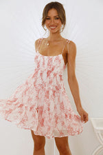 Green Floral Tiered Slip Mini Dress