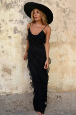 Solid Ruffle Open Back Maxi Dress