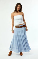 Light Blue Tiered Midi Skirt