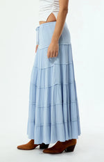 Light Blue Tiered Midi Skirt