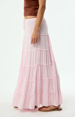 Peach Pink Tiered Midi Skirt