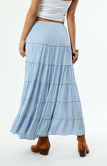 Light Blue Tiered Midi Skirt