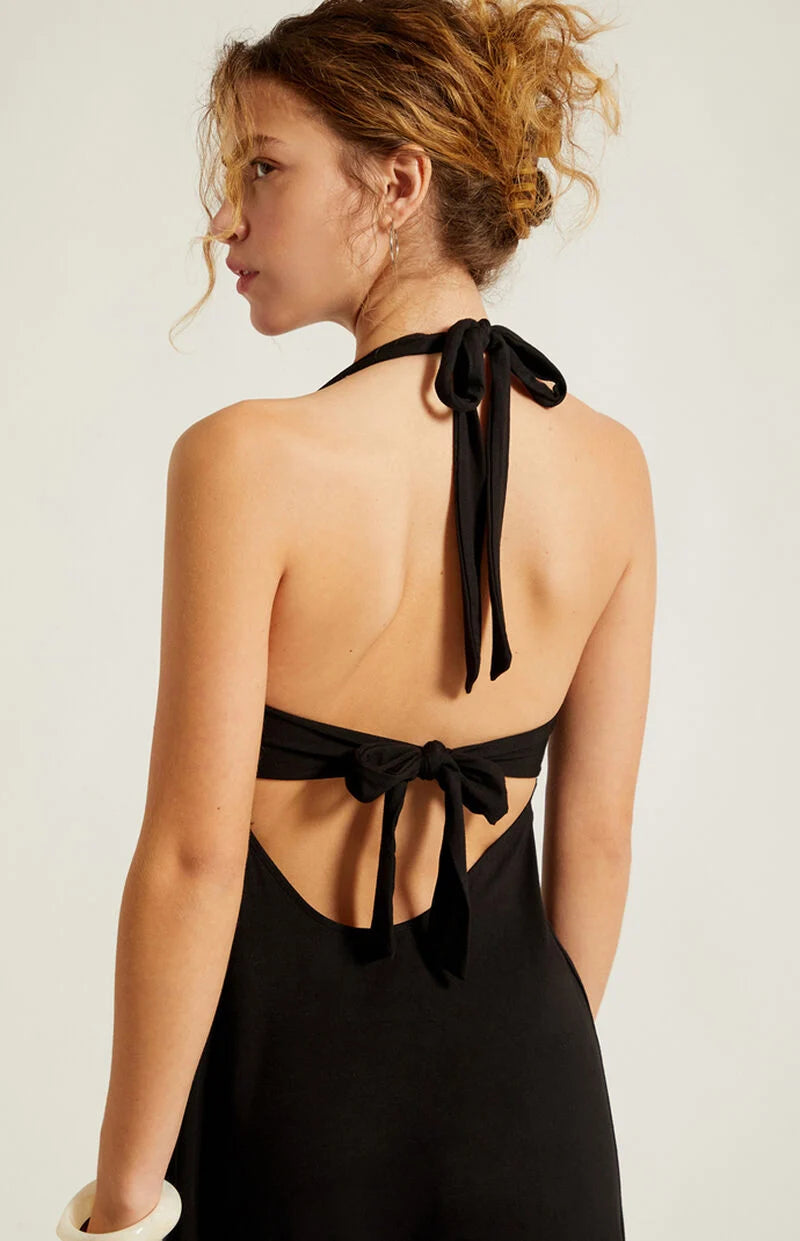 Black Halter Neck Midi Dress