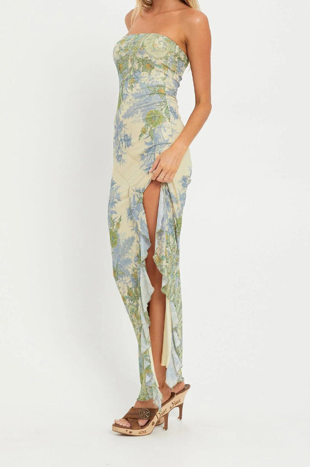 Green Floral Bandeau Maxi Dress