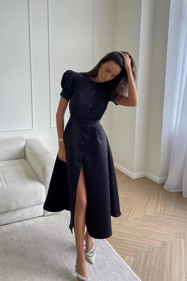 Solid Button Down Midi Dress