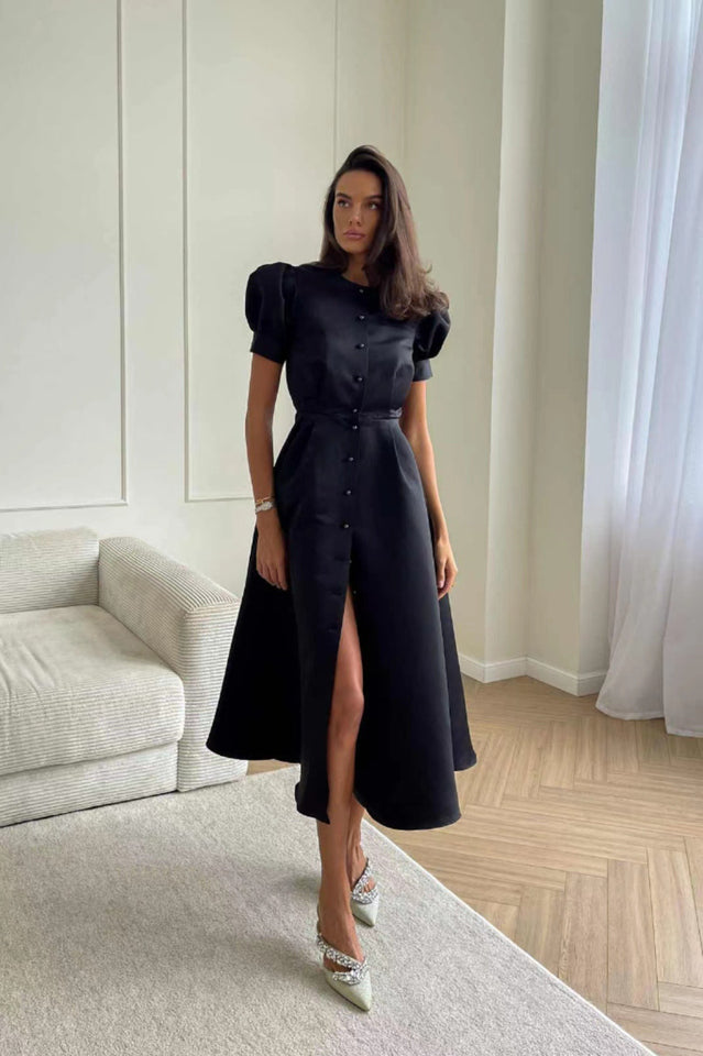 Solid Button Down Midi Dress