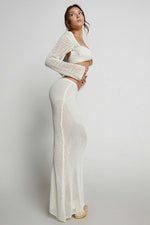 Crochet Knit Top and Maxi Skirt Matching Set