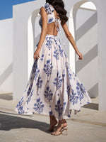 Elegant Floral Rosette Trim Maxi Dress