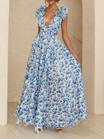 Elegant Floral Rosette Trim Maxi Dress