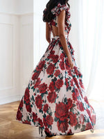 Elegant Floral Rosette Trim Maxi Dress