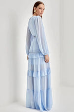 Glam Long Sleeve Ruffle Trim Maxi Dress