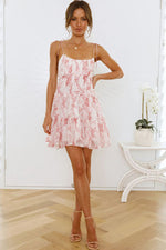 Green Floral Tiered Slip Mini Dress