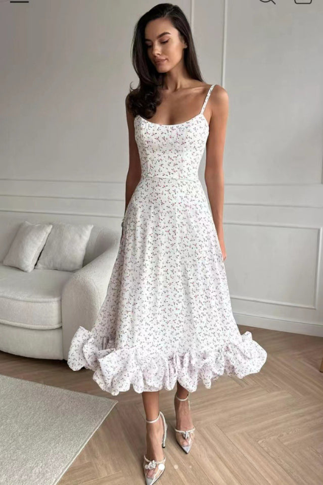 Flounced Hemline Midi Dress