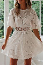 White Backless Crochet Lace Mini Dress