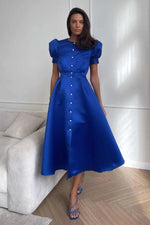 Solid Button Down Midi Dress