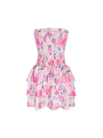 Purple Floral Smocked Strapless Mini Dress