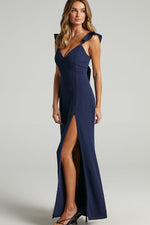 Ruffle Shoulder High Slit Maxi Dress