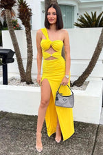 One Shoulder Pleated Maxi Dress