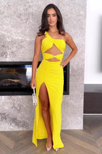 One Shoulder Pleated Maxi Dress