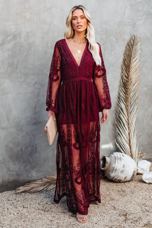 Boho Lace Long Sleeves Maxi Dress
