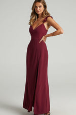 Ruffle Shoulder High Slit Maxi Dress