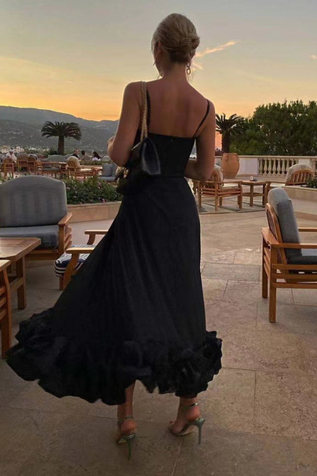 Flounced Hemline Midi Dress