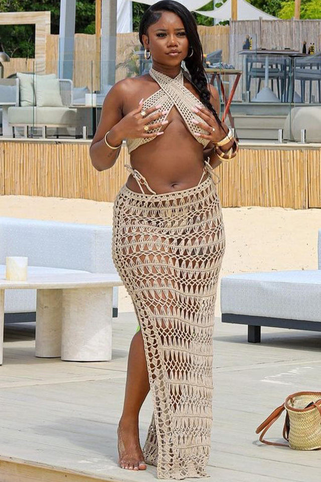 Crochet Knit Bralette and Skirt Set