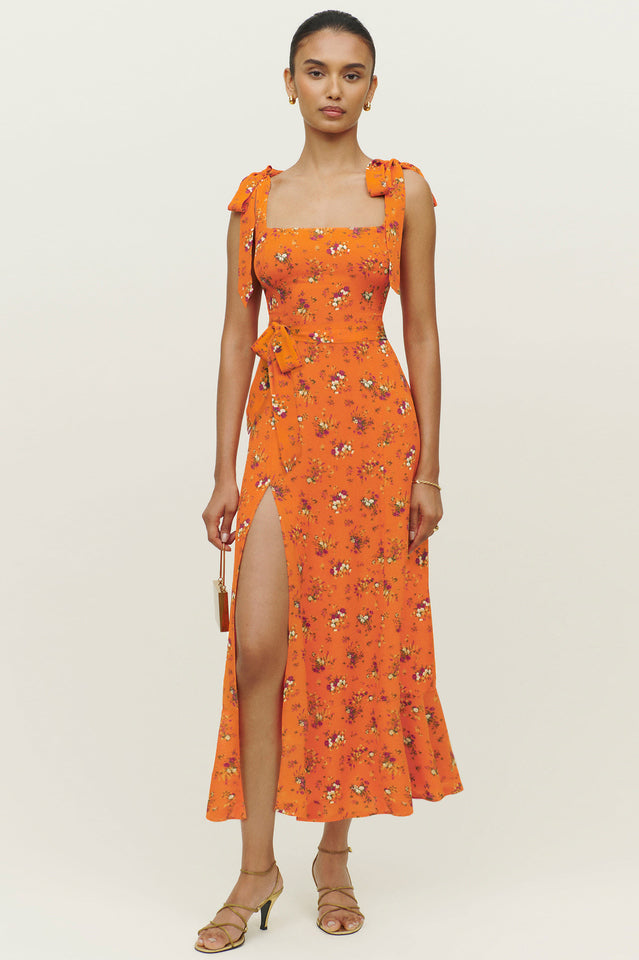 Spring Floral Sleeveless Midi Dress