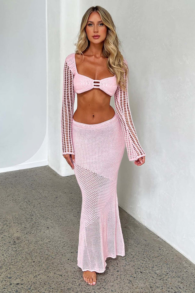 Crochet Knit Top and Maxi Skirt Matching Set