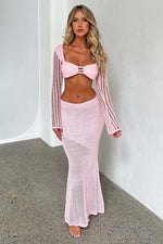 Crochet Knit Top and Maxi Skirt Matching Set
