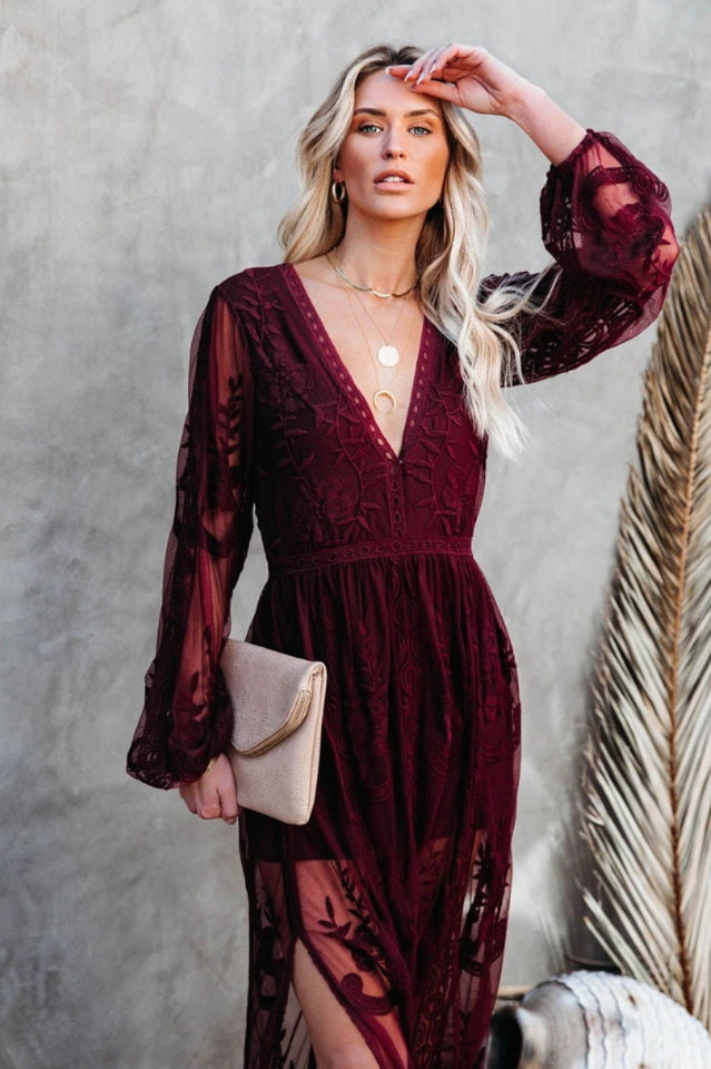 Boho Lace Long Sleeves Maxi Dress