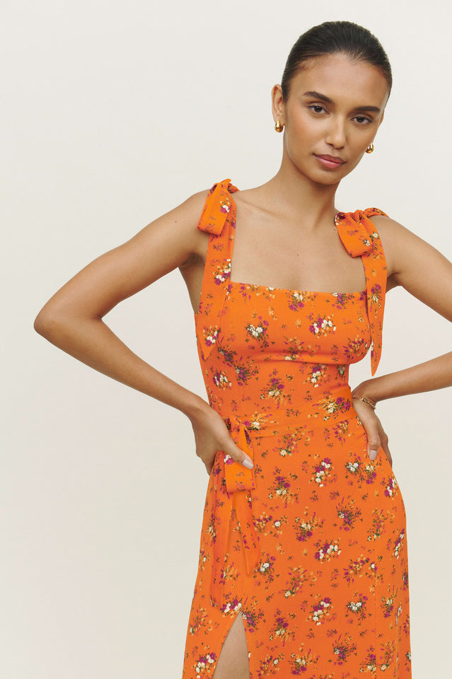 Spring Floral Sleeveless Midi Dress