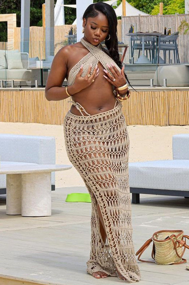 Crochet Knit Bralette and Skirt Set