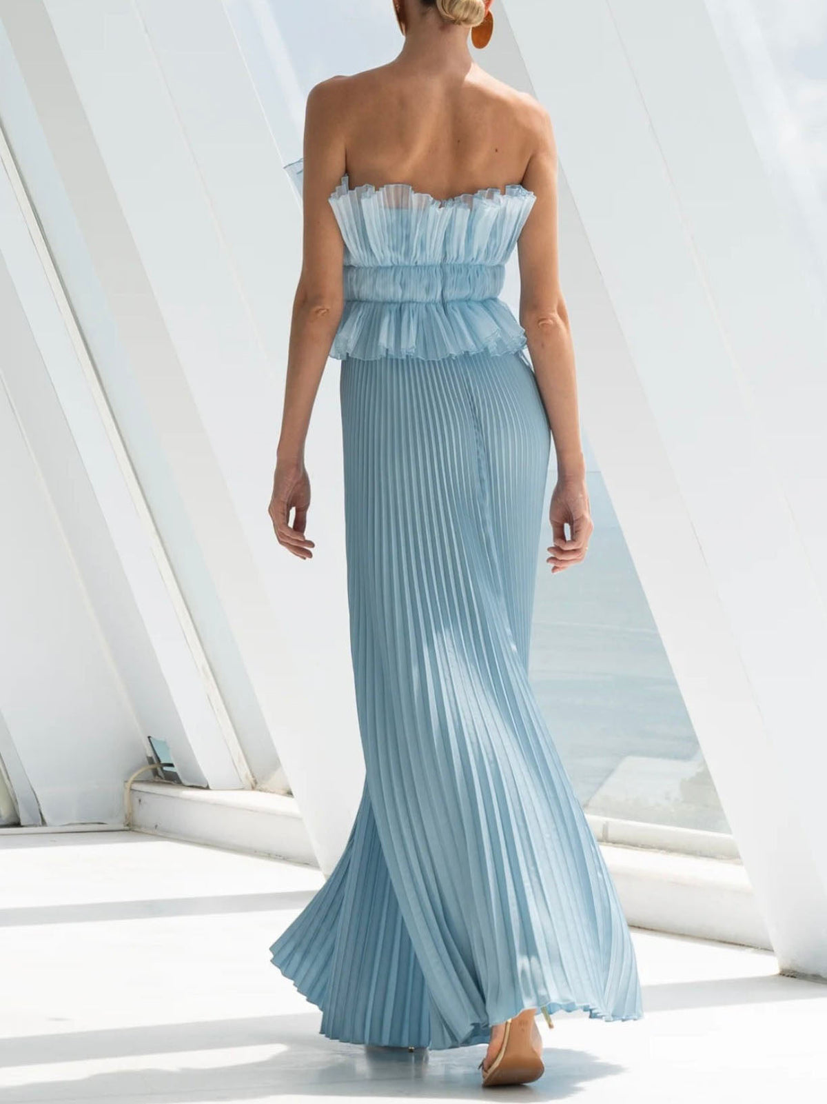 Elegant Pleated Strapless Maxi Dress