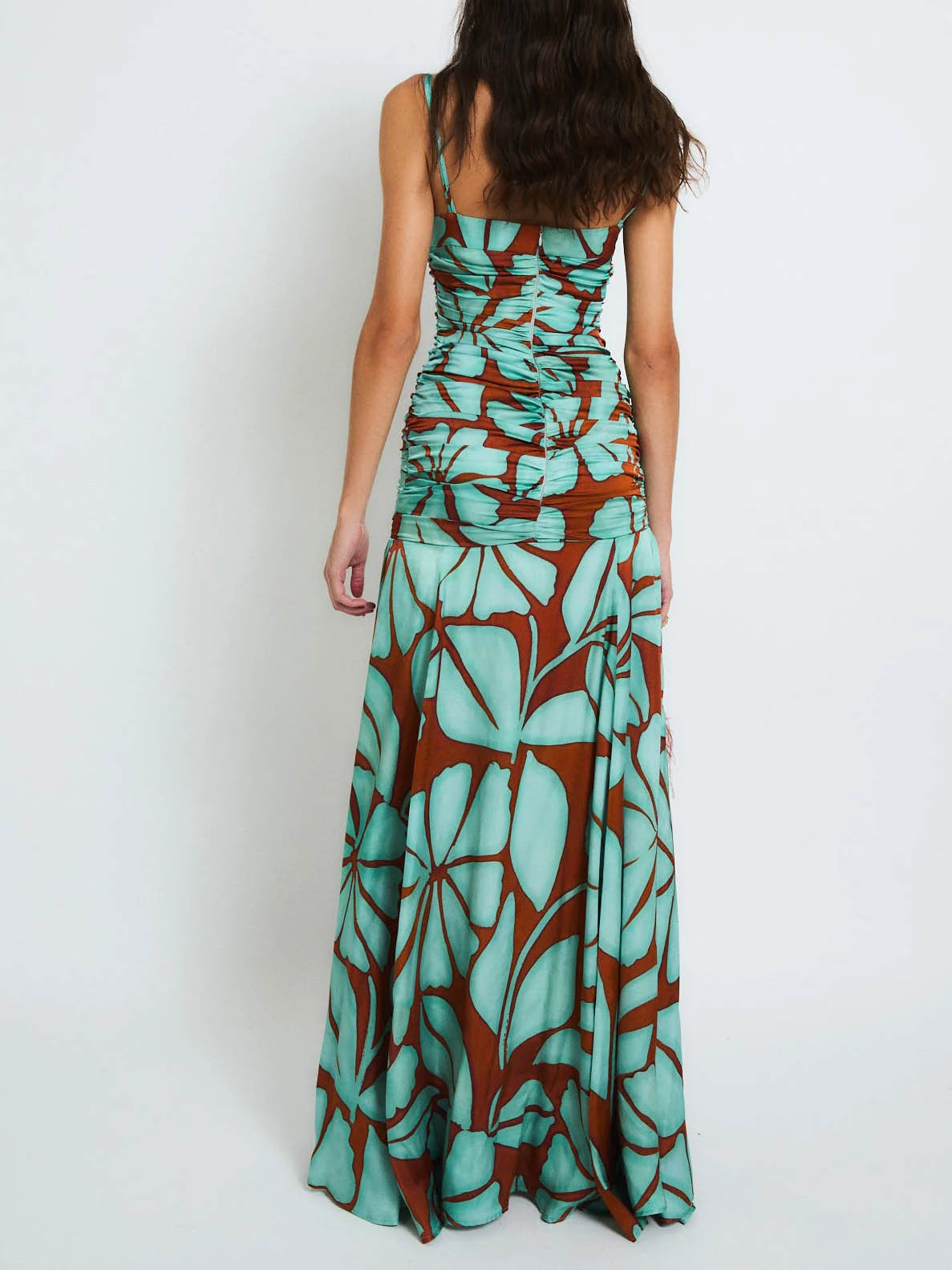 Green Boho Leaf Print Maxi Dress Two-Piece Set