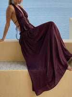 Purple Ruched Backless Top and Skirt Two-Piece Set