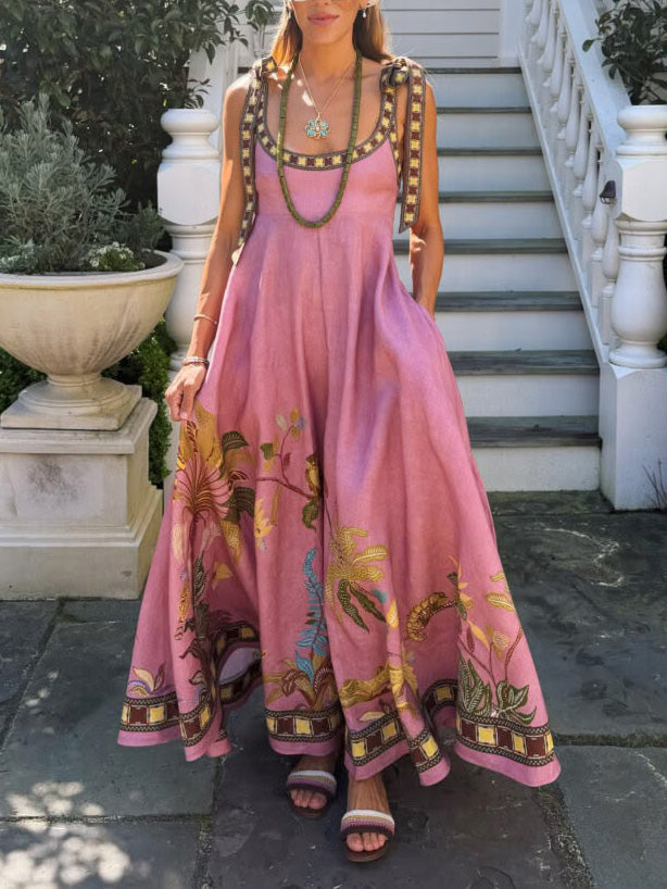 Dusty Pink Shoudler-Tie Maxi Dress