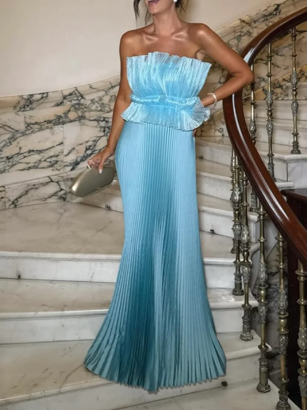 Elegant Pleated Strapless Maxi Dress