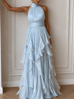 Elegant Tiered Ruffle Halter Maxi Dress