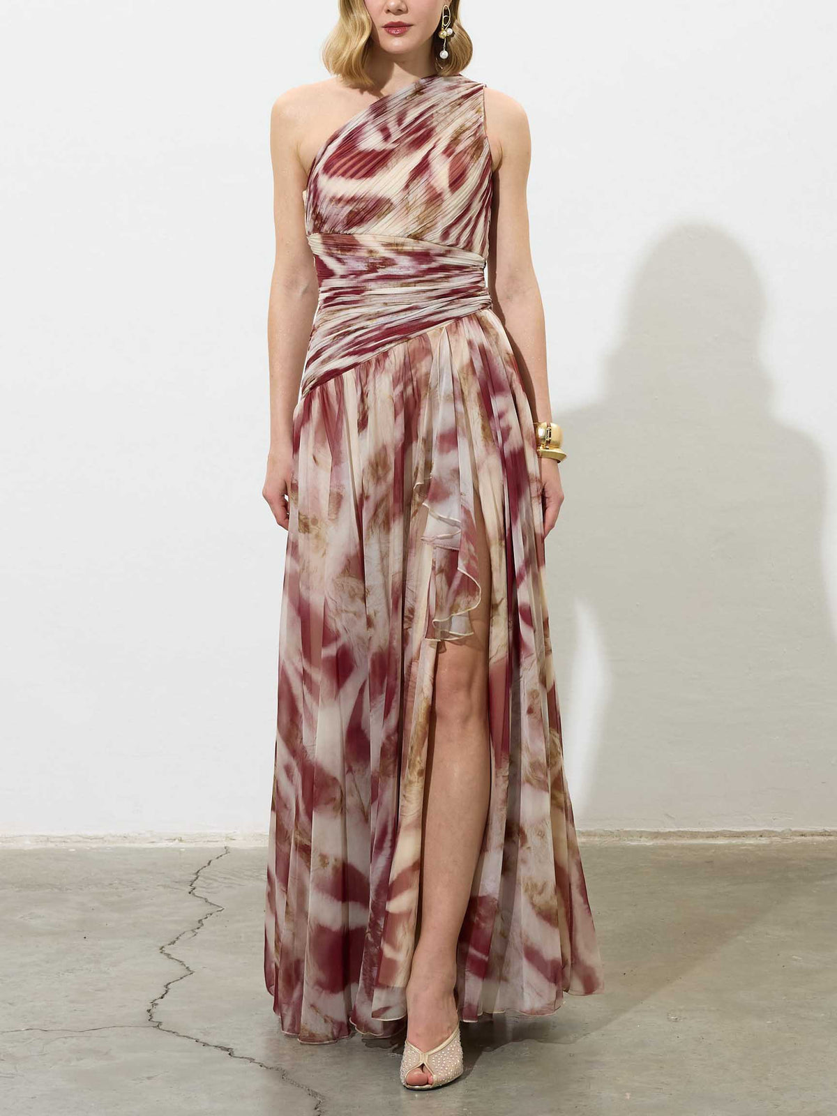 Elegant One-Shoulder Chiffon Maxi Dress