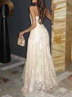 Elegant Cream Strapless Maxi Dress