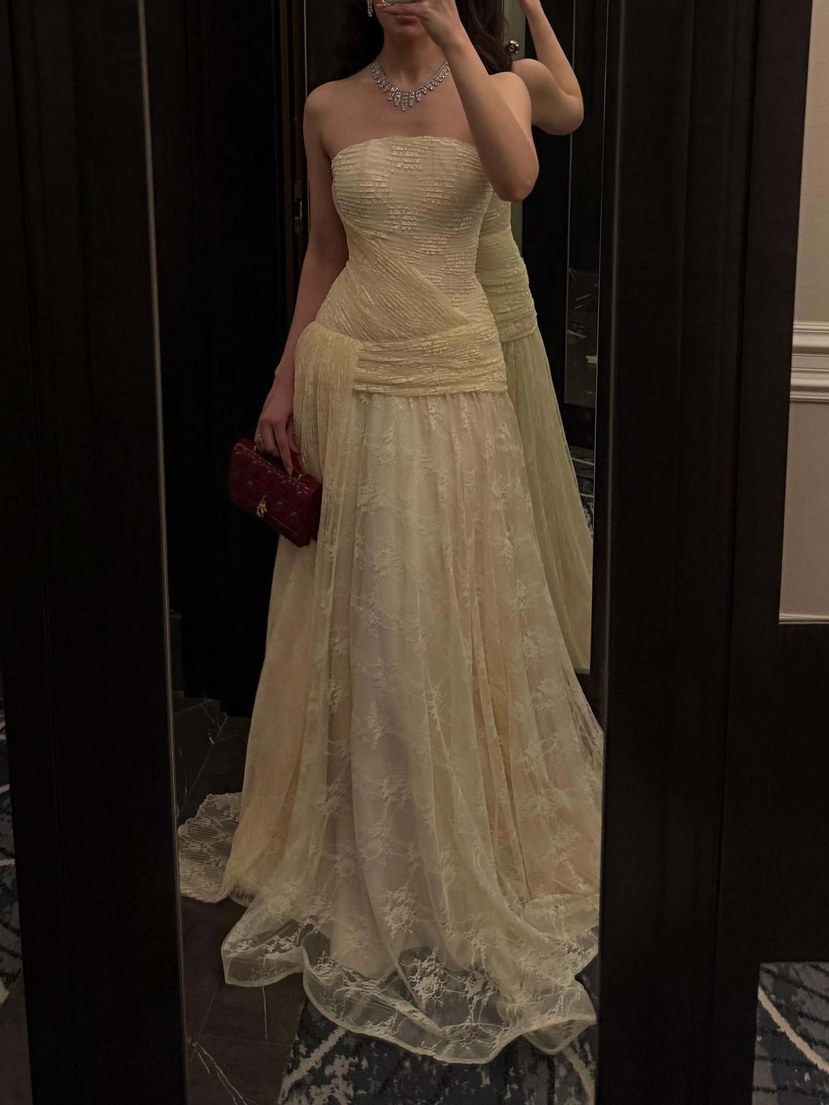 Elegant Cream Strapless Maxi Dress